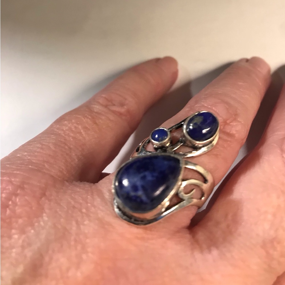 Lapis Lazuli Stamped 925 Sterling Silver Ring
